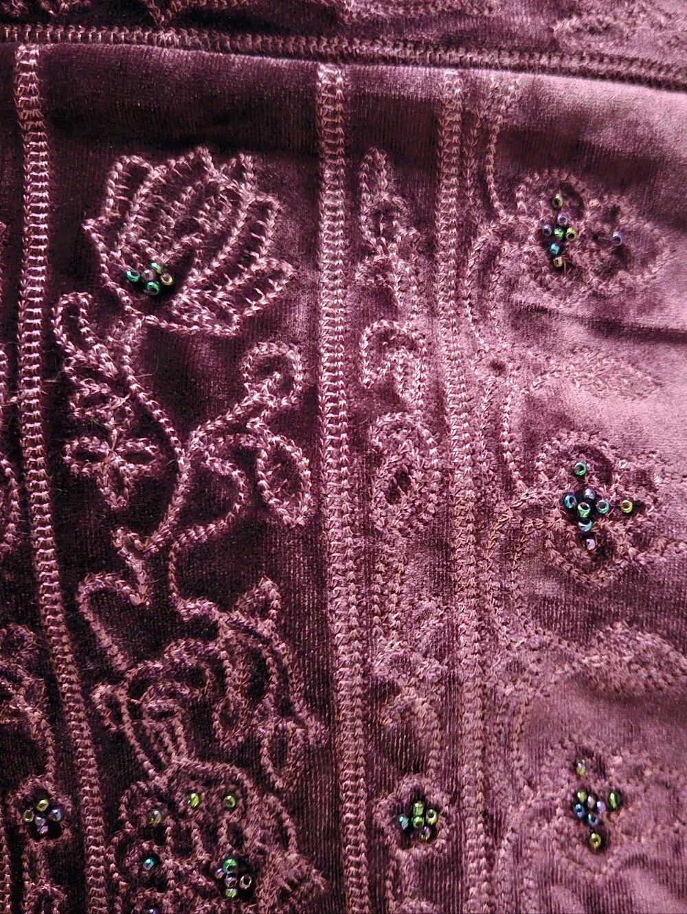 COLDWATER CREEK Deep Plum Velvet Embroidered Beaded Open Jacket | SZ 14 - Picture 11 of 11